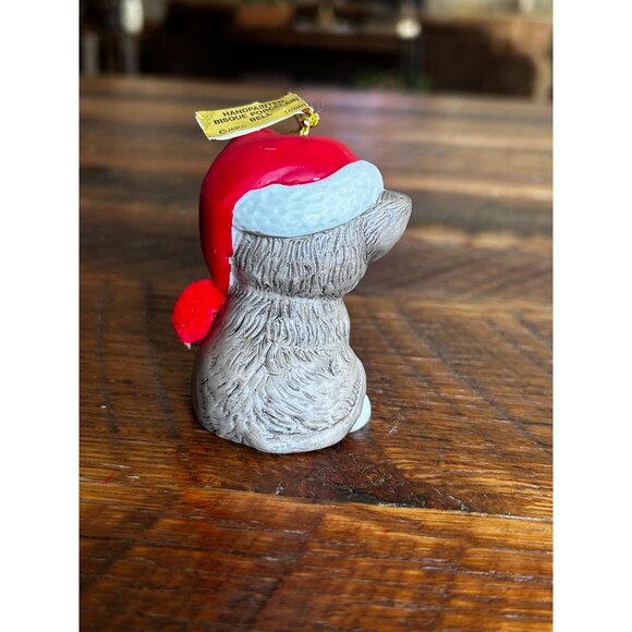 Vintage Jasco Porcelain Kitty Ornament With Santa Hat & Pom Pom Red White Brown - Picture 5 of 10